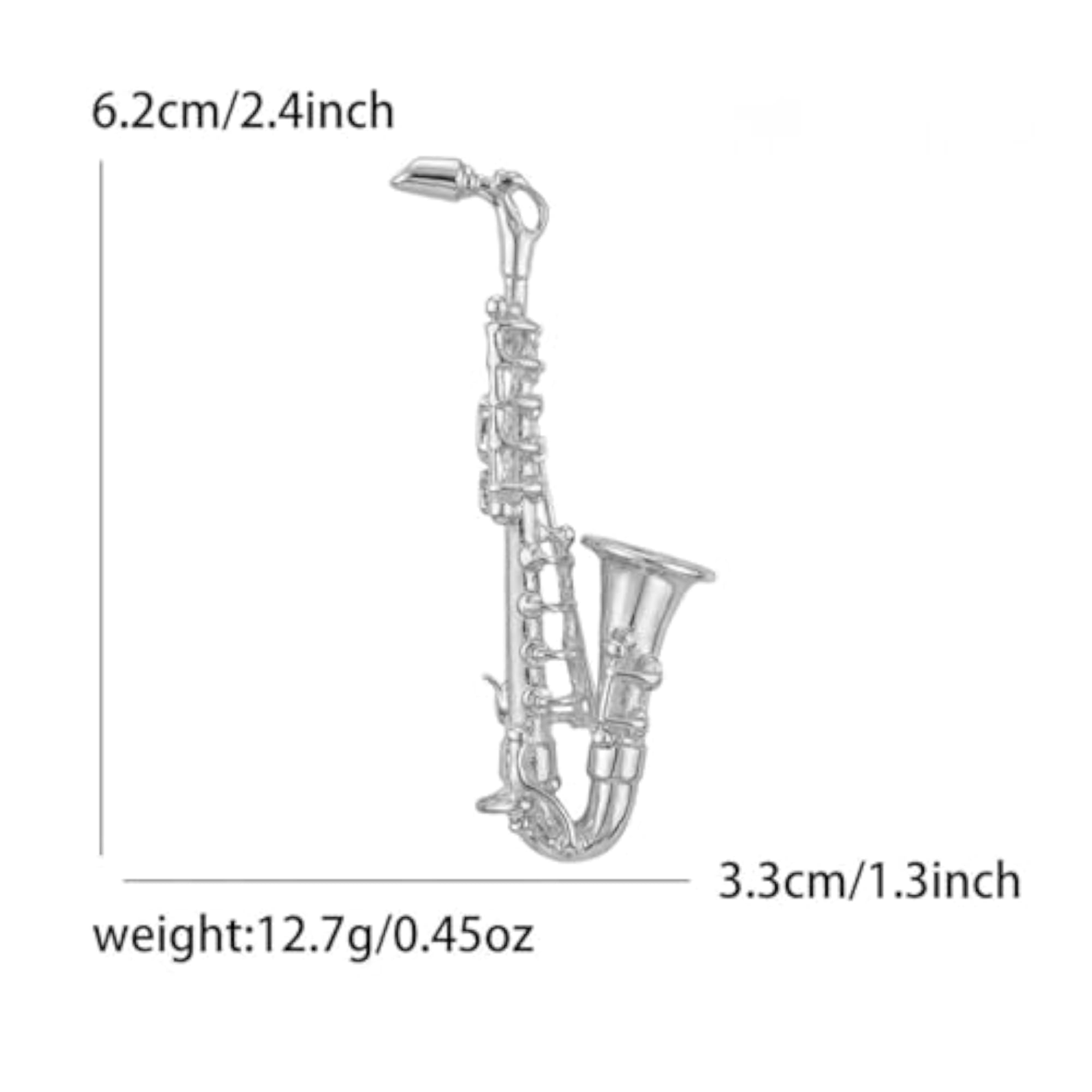 Miniature Saxophone Brooch, Polished Metal Music Clasp